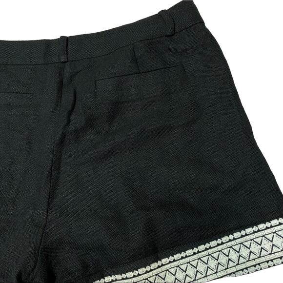 Kate Spade NY Black Linen White Geometric Embroidered Lining Shorts sz US 2 NEW - Picture 8 of 11